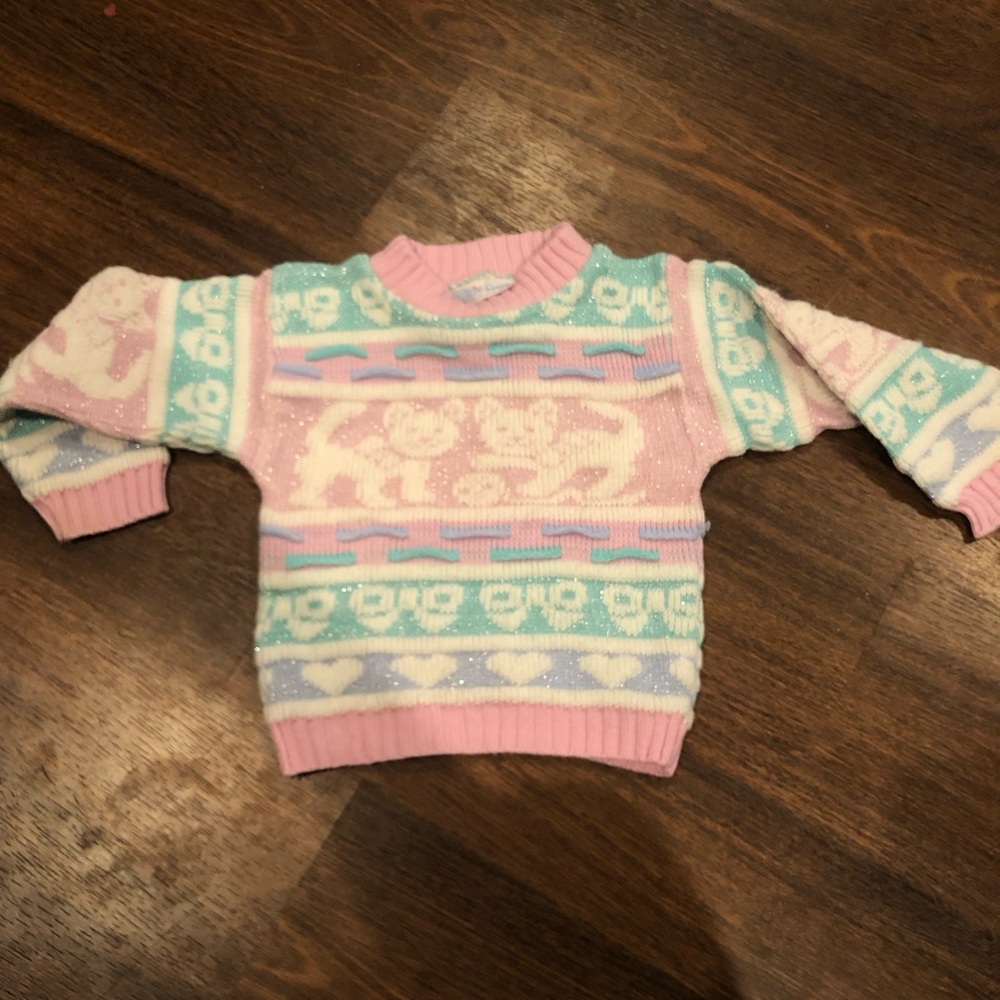Vintage toddler sweater Jaimie rose Cat Knitted Textured Pastel color 2/3T